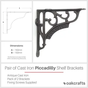 Oakcrafts - Pair of Antique Cast Iron London Piccadilly Shelf Brackets - 150mm x 150mm