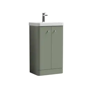 Floor Standing 2 Door Vanity Unit with Ceramic Basin - 500mm - Satin Green