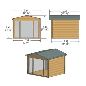 Shire Epping 10x10 ft Toughened glass & 2 windows Apex Wooden Cabin with Tile roof - Assembly service included