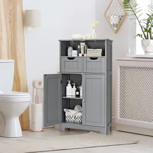 Costway Bathroom Floor Cabinet Wooden Kitchen Storage Cupboard w/ Adjustable Shelf & Doors