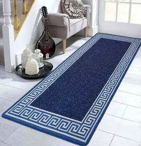 Smart Living Heavy Duty Machine Washable Runner for Hallway, Kitchen Non Slip Floor Mats, Door Mat 80cm x 150cm - Blue Cream