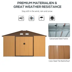 Outsunny 13 x 11ft Garden Shed Storage with Foundation Kit and Vents, Yellow