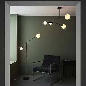 Luminosa Rovigo 2 Light Floor Lamp Textured Matt Black & Gloss Opal Glass