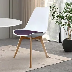 Soho White & Aubergine Plastic Dining Chair with Squared Light Wood Legs