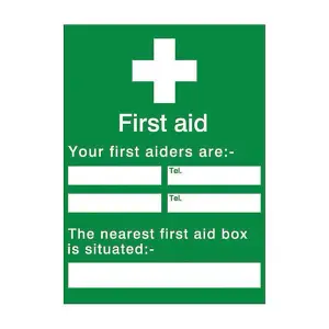 Your first aiders are Self-adhesive labels, (H)200mm (W)150mm