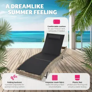 Sun Lounger Moana - weather & UV-resistant, 6 position backrest, removable pillow - nature