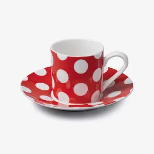 WM Bartleet & Sons Porcelain Spotty Espresso Cup & Saucer, Red