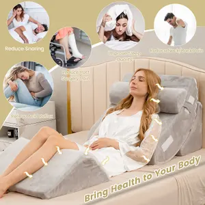 Costway 4pcs Bed Wedge Pillow Set Adjustable Bed Wedge Memory Foam Pillow Washable Cover