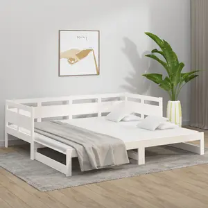 Berkfield Pull-out Day Bed White Solid Wood Pine 2x(80x200) cm