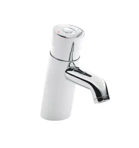 Nes Home Tampa Non Concussive Push Down Self Closing Round Chrome Basin Mono Mixer Tap