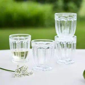 Set of 8 Vintage Luxury Clear Embossed Short Drinking Glass Whiskey Glass Tumblers 340ml