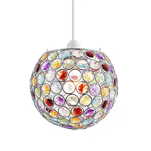 Modern Round Globe Easy Fit Pendant Shade with Small Multi Acrylic Bead Jewels