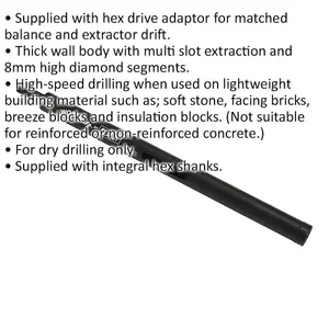 22mm x 300mm Dry Diamond Core Drill Bit with Hex Drive Adaptor for Efficient Drilling