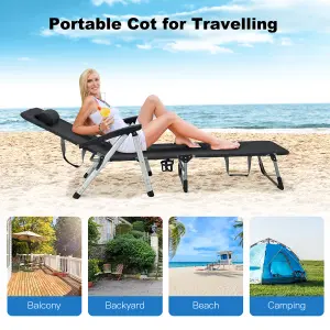 Costway Folding Chaise Lounger Outdoor Patio Reclining Lounge Chair W/ Cup Holder