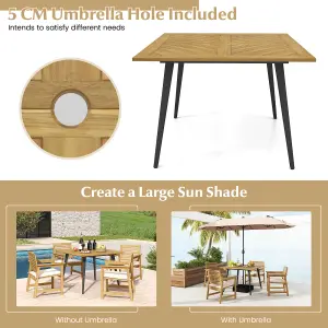 Costway Outdoor Dining Table for 4 Acacia Wood Patio Square Bistro Table w/ Umbrella Hole 107 x 107cm