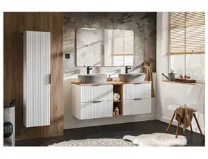 Bathroom Vanity Unit 600mm Ribbed Textured White Modern Wall Hung Floating Drawer Cabinet Adel