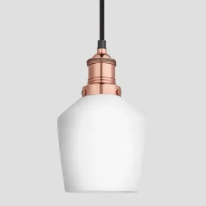 Industville Brooklyn Opal Glass Schoolhouse Pendant Light, 5.5 Inch, White, Copper Holder