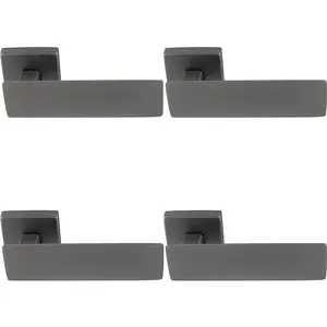 4 PACK - Premium Large Flat Door Handle Set - Anthracite Grey Designer Lever Square Rose