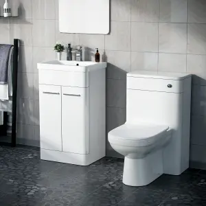 Nes Home 1000mm Gloss White Freestanding Vanity Cabinet with WC Unit & BTW Toilet