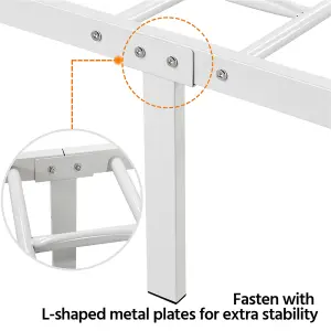 Yaheetech White 4ft6 Double Metal Bed Frame with Scroll Design Headboard and Footboard