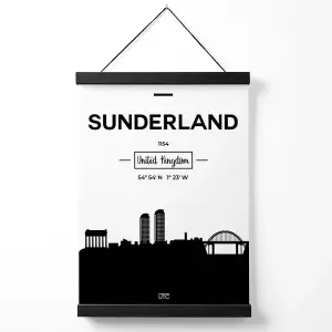 Sunderland Black and White City Skyline X-Large Medium Poster with Black Hanger