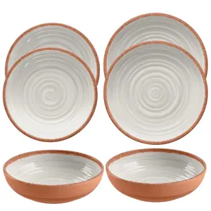 Purely Home Rustic Swirl Ivory Melamine 6 Piece Outdoor Dinnerware Set for 2