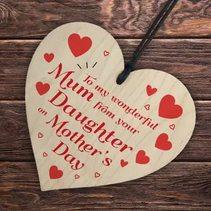 Red Ocean Mothers Day Gifts From Daughter  Wooden Hanging Heart Keepsake Gift For Mum  Mother's Day Gifts From Daughter