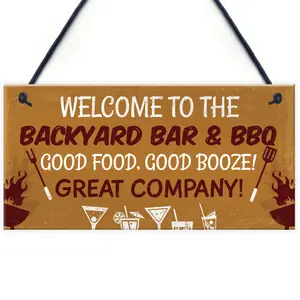 Red Ocean Backyard Bar Sign Garden Sign BBQ Plaque Man Cave Vintage Gin Shed Sign