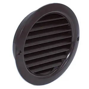 Kair Brown Circular Vent 128mm Dimension Wall Grille with Fly Screen and 100mm - 4 inch Round Rear Spigot