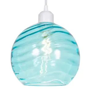 Modern Designer Teal Circular Ribbed Glass Non Electric Pendant Lamp Shade