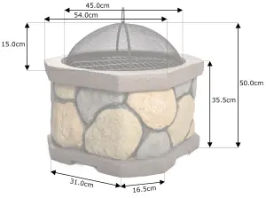 Homeology Fireology BOGOTA Bold Garden Fire Pit Brazier and Barbecue with Eco-Stone Finish