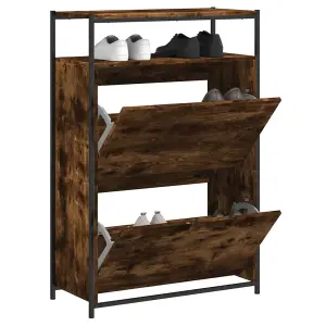 Shoe Cabinet Smoked Oak 75x34x112 Engineered Wood