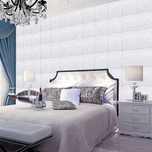 12 Pack PVC White 3D Wall Panels Stick and Peel for Living Room