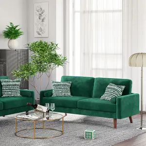 Neche Upgraded Springs Velvet Rolled Arm Upholstered 3-Seater Loveseat Green