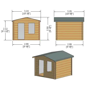 Shire Bucknells 10x10 ft Toughened glass & 1 window Apex Wooden Cabin with Tile roof