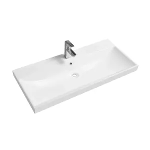 5409 Ceramic 100cm x 45cm Thick-Edge Inset Basin with Scooped Full Bowl