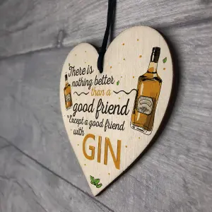 Red Ocean Good Friend With Gin Novelty Wooden Hanging Heart Plaque Garden Joke Sign Birthday Gift