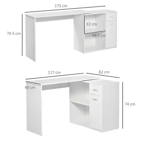 HOMCOM Corner Computer Desk 360 Rotating L-Shaped Table Storage Shelf White