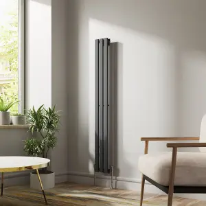 Right Radiators 1600x200 mm Vertical Single D Shape Flat Panel Designer Radiator Anthracite