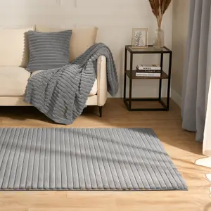 Faux Fur Rug Living Room Ribbed Large Mat Carpet, Grey - 120 x 170cm