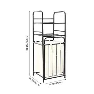 Tilt Out Laundry Hamper Laundry Storage Shelf Bathroom Storage Organizer with 2 Tier Storage Shelf