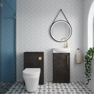 Cloakroom Suite - Left Hand 440mm Vanity, WC Unit, Toilet and Tap - Slate/Brass