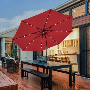 Costway 3M Garden Parasol 24 Solar Power LED Lights Patio Umbrella with Tilt and Crank Handle Wine Red