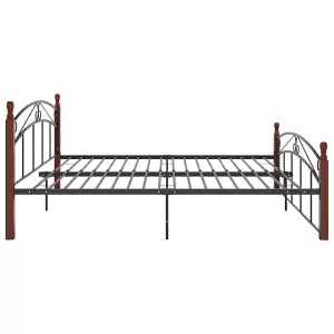 Berkfield Bed Frame Black Metal and Solid Oak Wood 180x200 cm 6FT Super King