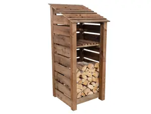 Slatted wooden log store with kindling shelf  W-79cm, H-180cm, D-88cm - brown finish