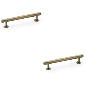 2 PACK - Round T Bar Pull Handle - Antique Brass - 128mm Centres SOLID BRASS Drawer Door