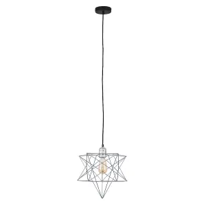 ValueLights Sadira Retro Silver Chrome Ceiling Pendant Light Fitting with Grey Geometric Star Shade