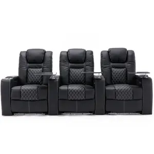 Broadway 3 Seater Electric Recliner Cinema Sofa USB Charging Led Base With Tray (Black w White Stitching)