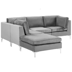 Corner Sofa with Ottoman EVJA Grey Velvet Right Hand