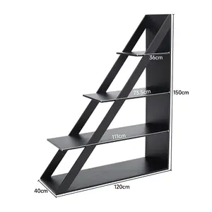 4 Tier Triangle Ladder Shelf Bookcase Cabinet Bookshelf Narrow Storage Display Rack Black